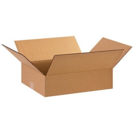 BOX PACKAGING Flat Cardboard Corrugated Boxes, 15"L x 12"W x 3"H, Kraft 15123